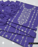 3PC Hand-Embroidered Lawn Dress with Banarsi Tanka & Sheesha Work