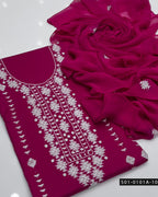 3PC Hand-Embroidered Lawn Dress with Banarsi Tanka & Sheesha Work