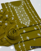 3PC Hand-Embroidered Lawn Dress with Banarsi Tanka & Sheesha Work