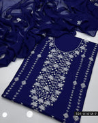 3PC Hand-Embroidered Lawn Dress with Banarsi Tanka & Sheesha Work