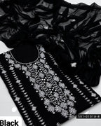 3PC Hand-Embroidered Lawn Dress with Banarsi Tanka & Sheesha Work