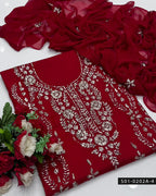 3PC Hand-Embroidered Gotta Work Lawn Suit with Chiffon Dupatta