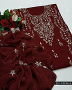 3PC Hand-Embroidered Gotta Work Lawn Suit with Chiffon Dupatta