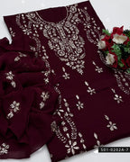 3PC Hand-Embroidered Gotta Work Lawn Suit with Chiffon Dupatta