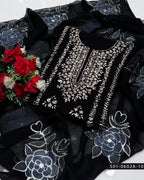 3PC Hand-Embroidered Lawn Dress with Oil-Painted Chiffon Dupatta