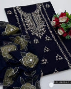 3PC Hand-Embroidered Lawn Dress with Oil-Painted Chiffon Dupatta