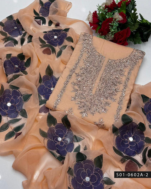 3PC Hand-Embroidered Lawn Dress with Oil-Painted Chiffon Dupatta