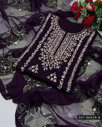 3PC Hand-Embroidered Lawn Dress with Oil-Painted Chiffon Dupatta