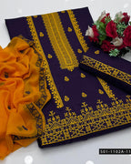 3PC Machine Embroidered Lawn Suit with Cross-Stitch Design