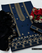 3PC Machine Embroidered Lawn Suit with Cross-Stitch Design