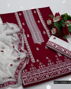 3PC Machine Embroidered Lawn Suit with Cross-Stitch Design