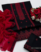 3PC Machine Embroidered Lawn Suit with Cross-Stitch Design