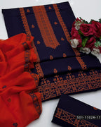 3PC Machine Embroidered Lawn Suit with Cross-Stitch Design