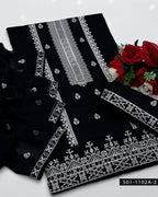 3PC Machine Embroidered Lawn Suit with Cross-Stitch Design