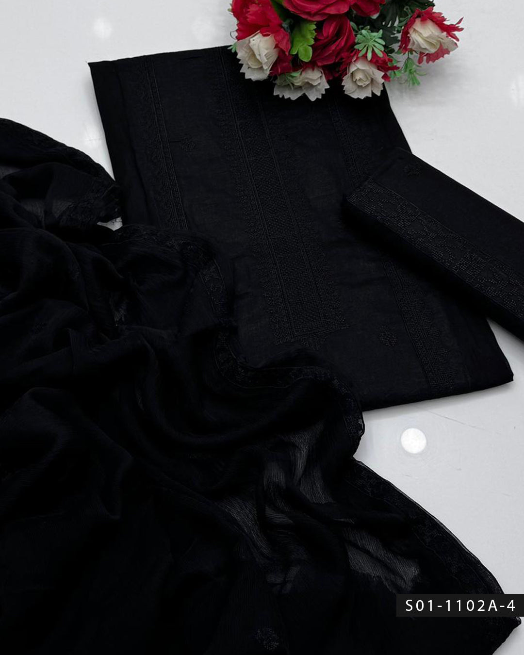 3PC Machine Embroidered Lawn Suit with Cross-Stitch Design