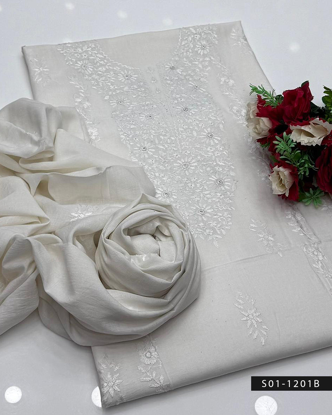 Handmade 3PC Lawn Suit with Shadow Work & Tarkashi Embroidery