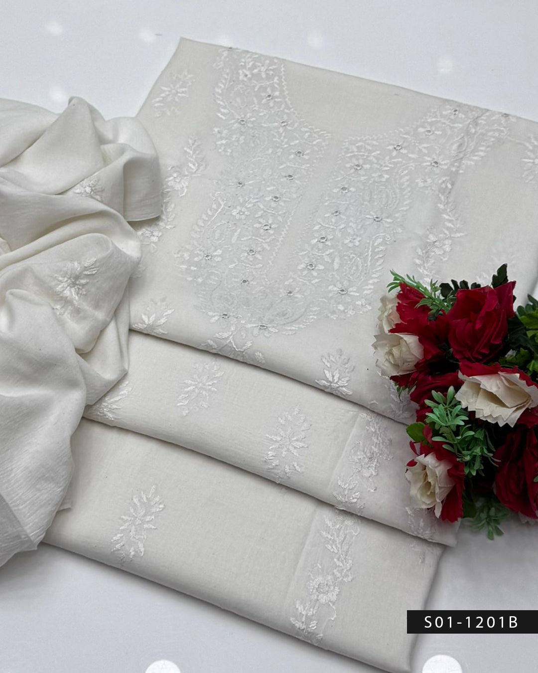 Handmade 3PC Lawn Suit with Shadow Work & Tarkashi Embroidery