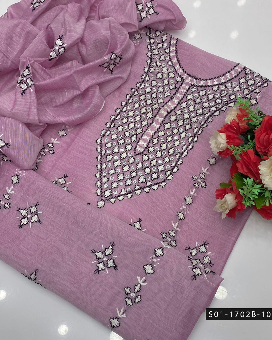 2PC Handmade Gulla Sitta Embroidered Paper Cotton Suit