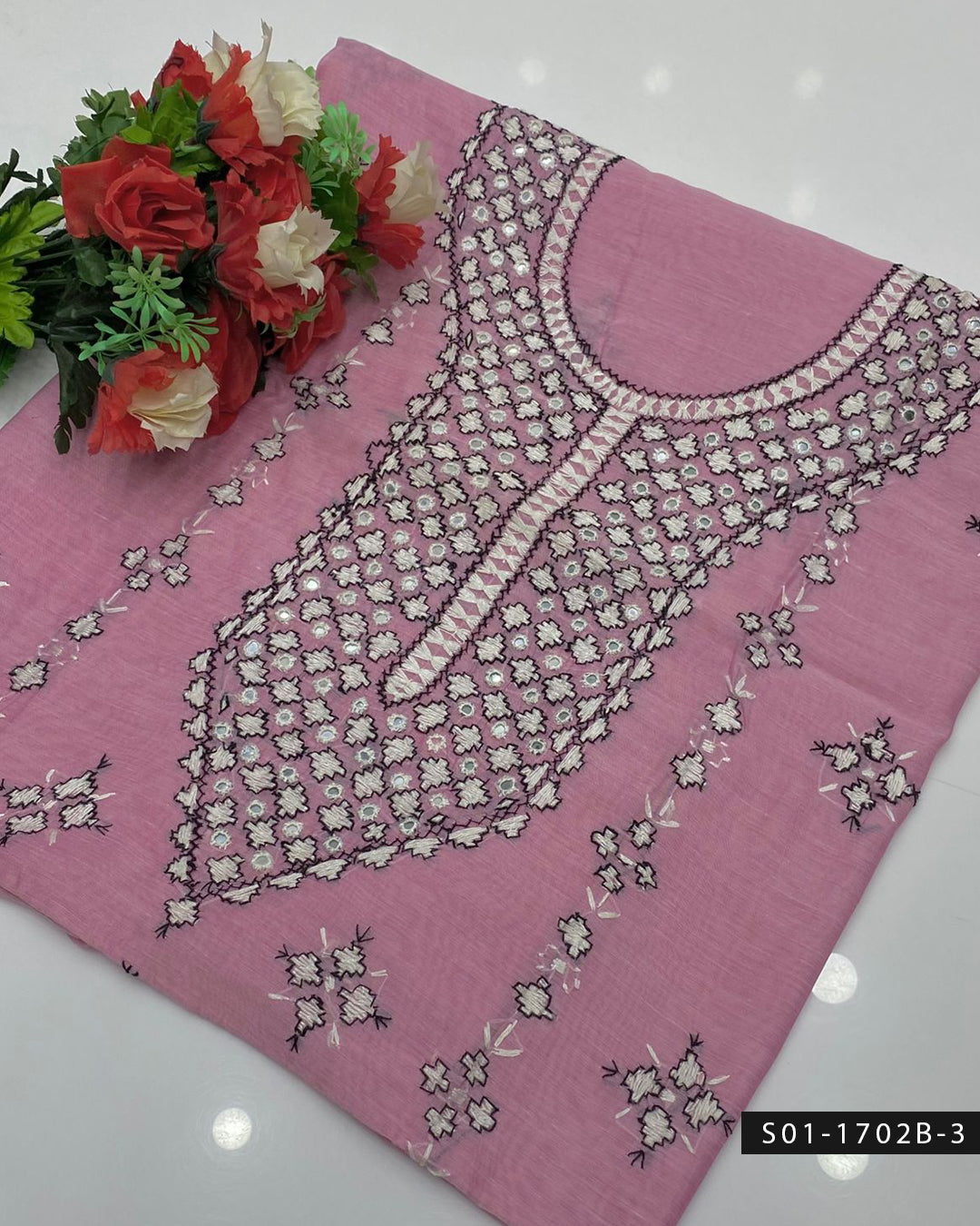 2PC Handmade Gulla Sitta Embroidered Paper Cotton Suit