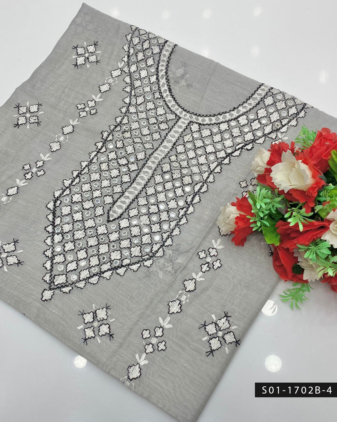 2PC Handmade Gulla Sitta Embroidered Paper Cotton Suit