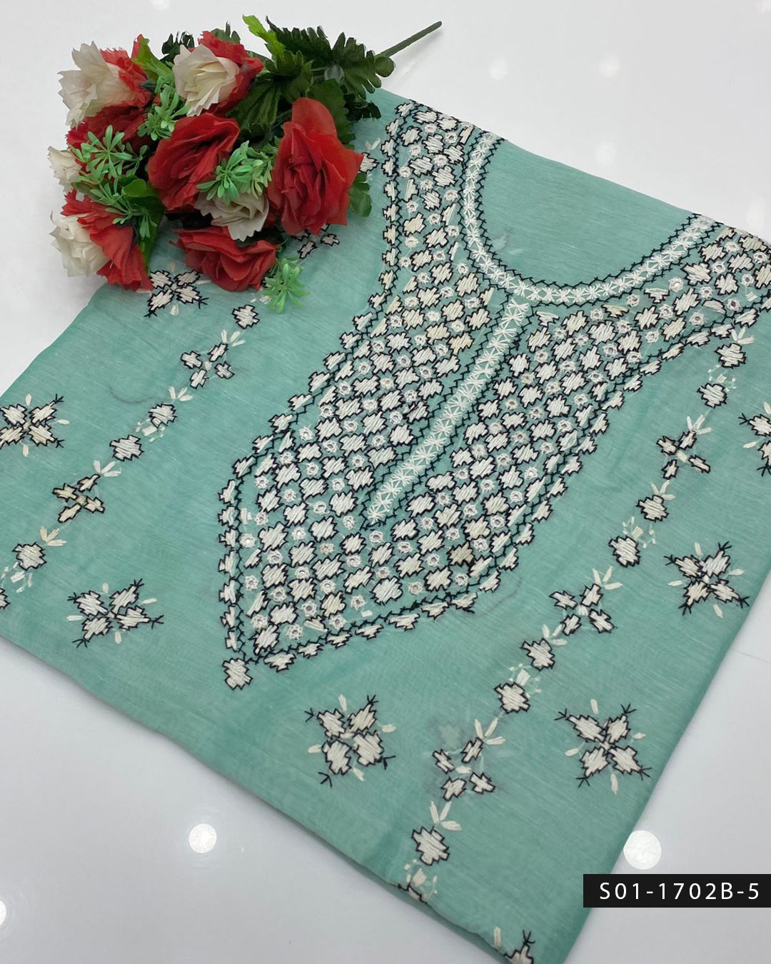 2PC Handmade Gulla Sitta Embroidered Paper Cotton Suit