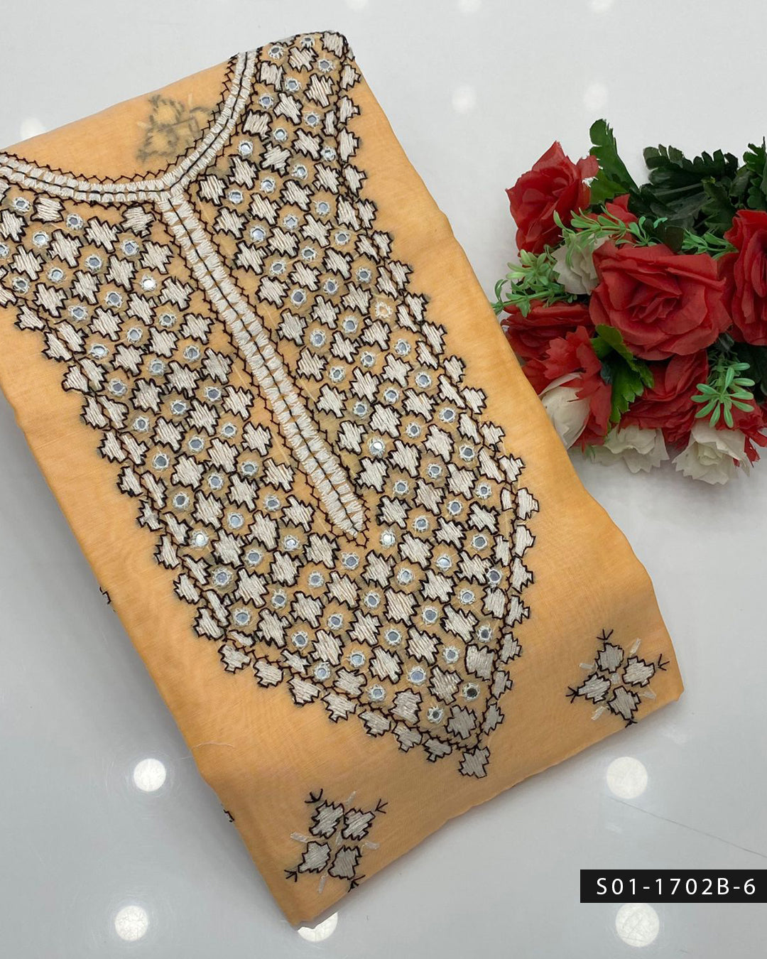 2PC Handmade Gulla Sitta Embroidered Paper Cotton Suit