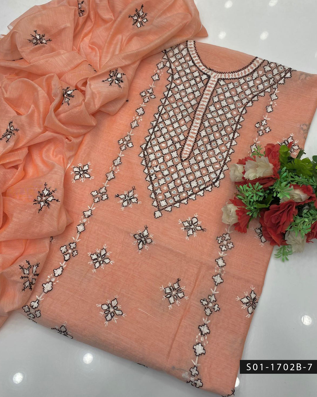 2PC Handmade Gulla Sitta Embroidered Paper Cotton Suit