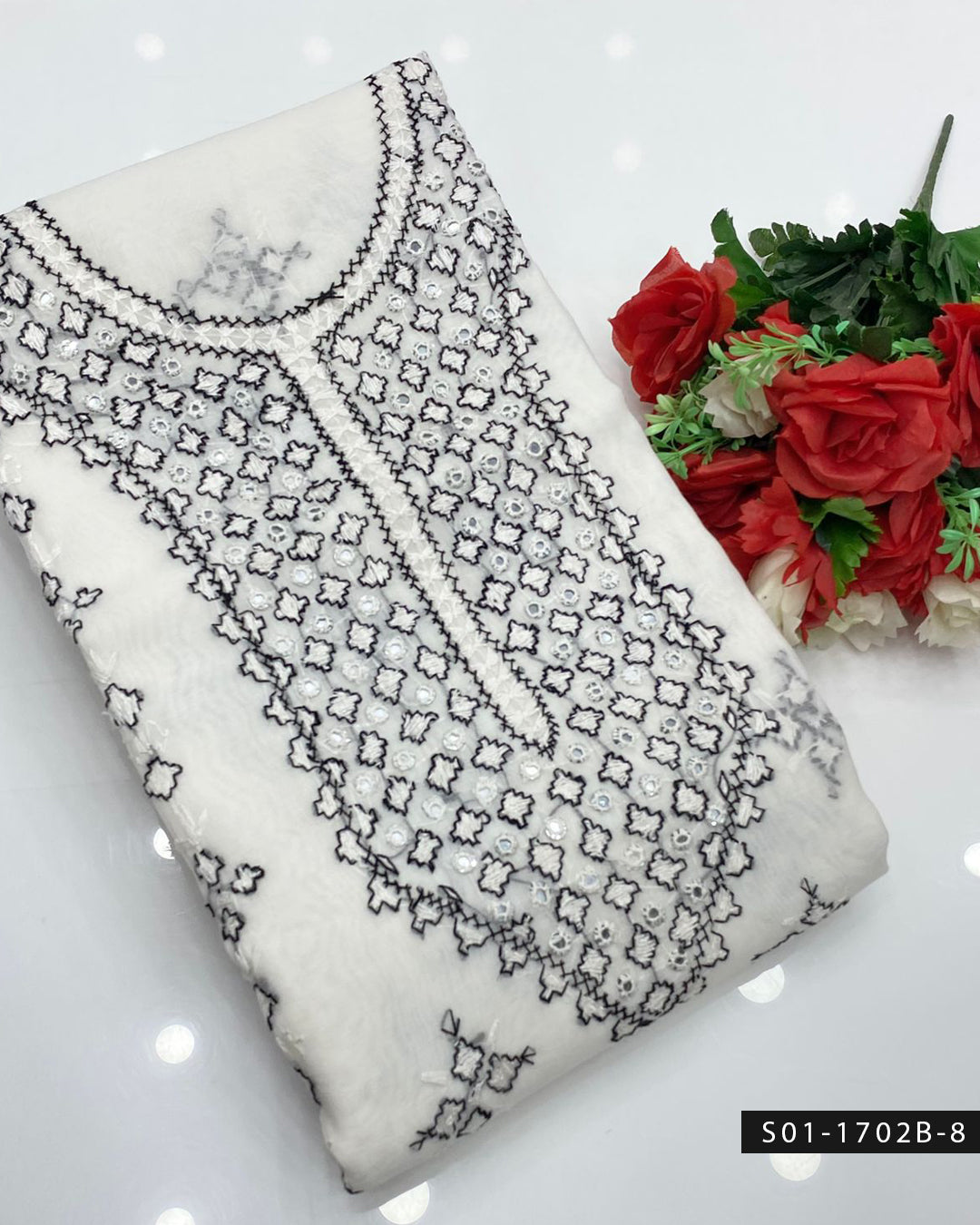 2PC Handmade Gulla Sitta Embroidered Paper Cotton Suit