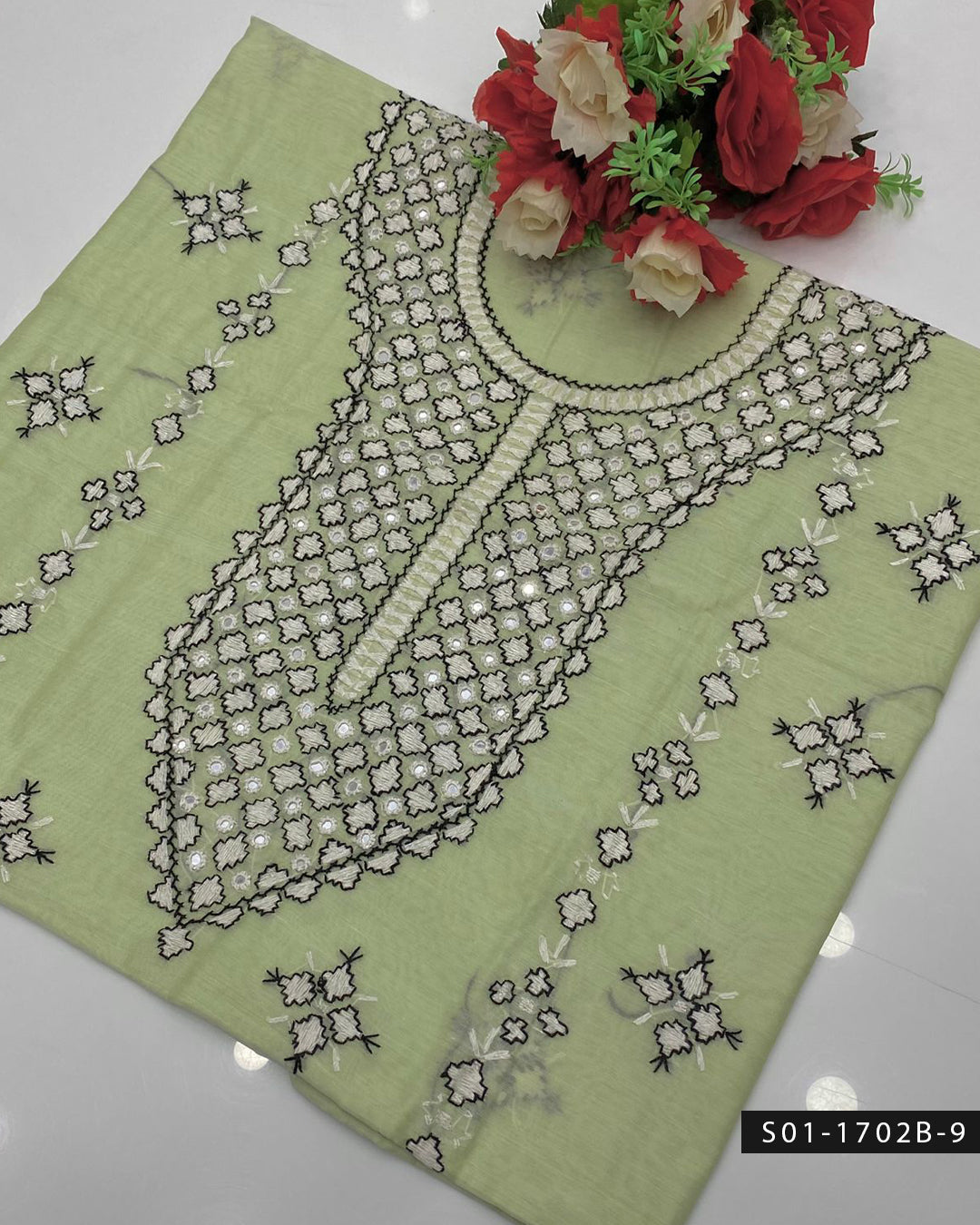 2PC Handmade Gulla Sitta Embroidered Paper Cotton Suit