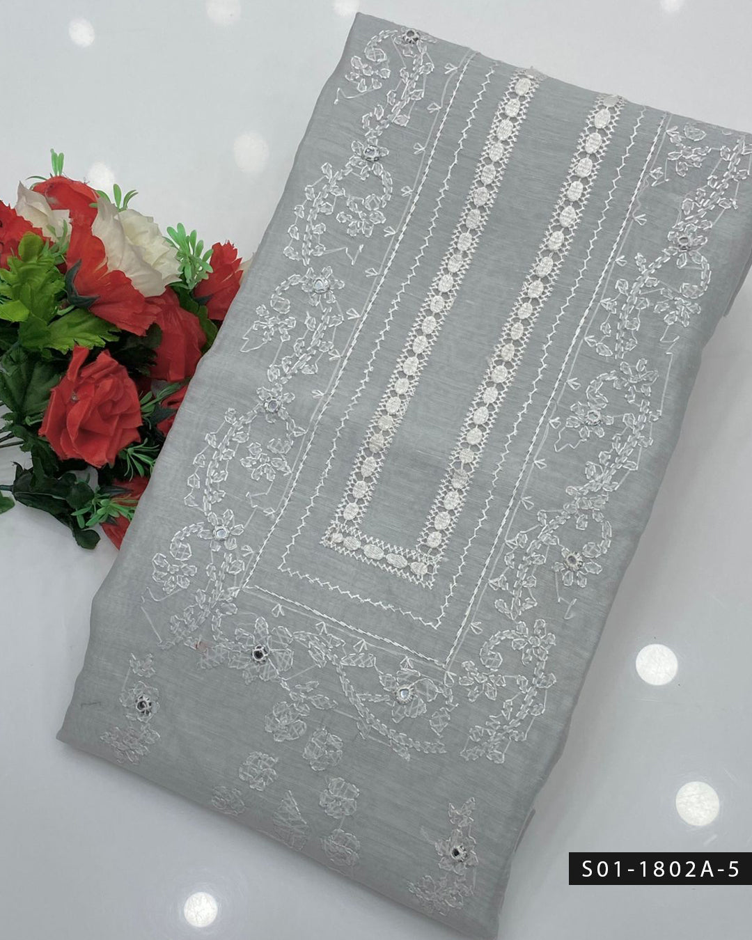 Hand Embroidered Shadow & Tarkashi Paper Cotton Unstitched Shirt – 3M