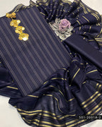 3PC Premium Quality Lawn Suit with Stripes Shirt & Golden Lining Dupatta