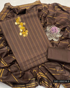 3PC Premium Quality Lawn Suit with Stripes Shirt & Golden Lining Dupatta