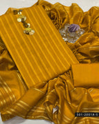 3PC Premium Quality Lawn Suit with Stripes Shirt & Golden Lining Dupatta