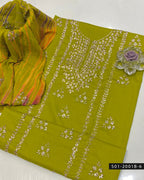 3PC Lawn Handmade Gotta Work Suit with Tie-Dye Chiffon Dupatta