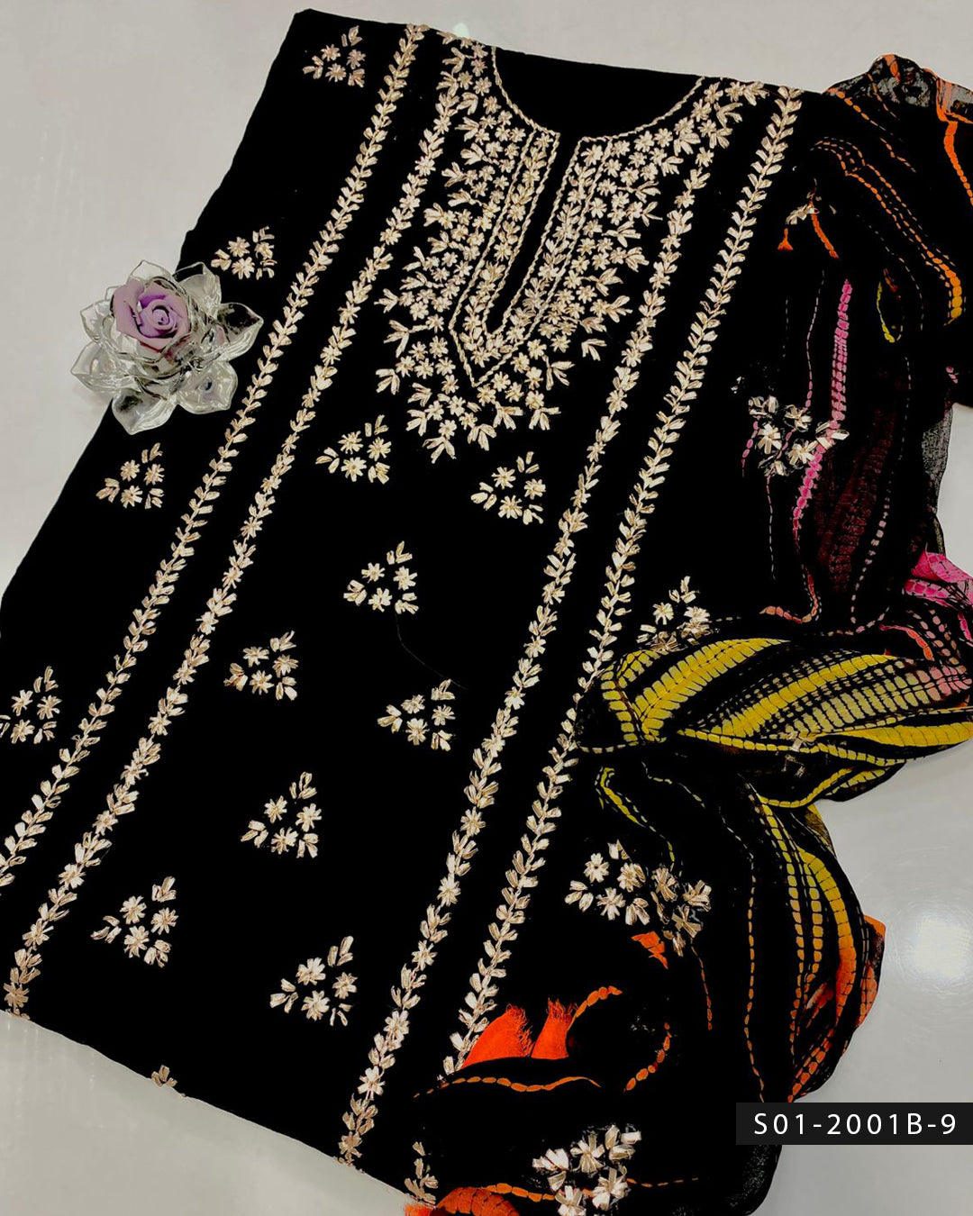 3PC Lawn Handmade Gotta Work Suit with Tie-Dye Chiffon Dupatta