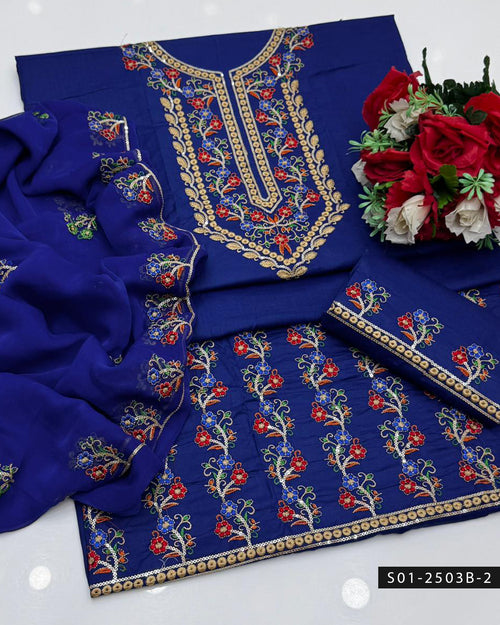 3PC Lawn Phulkari Machine Embroidered Dress with Chiffon Dupatta