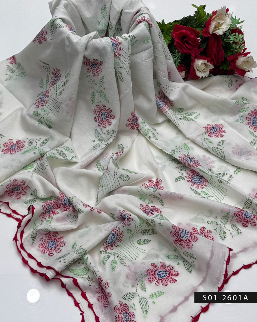 Lightweight Lawn Dupatta with Kacha Sheesha Embroidery & Fine Lace