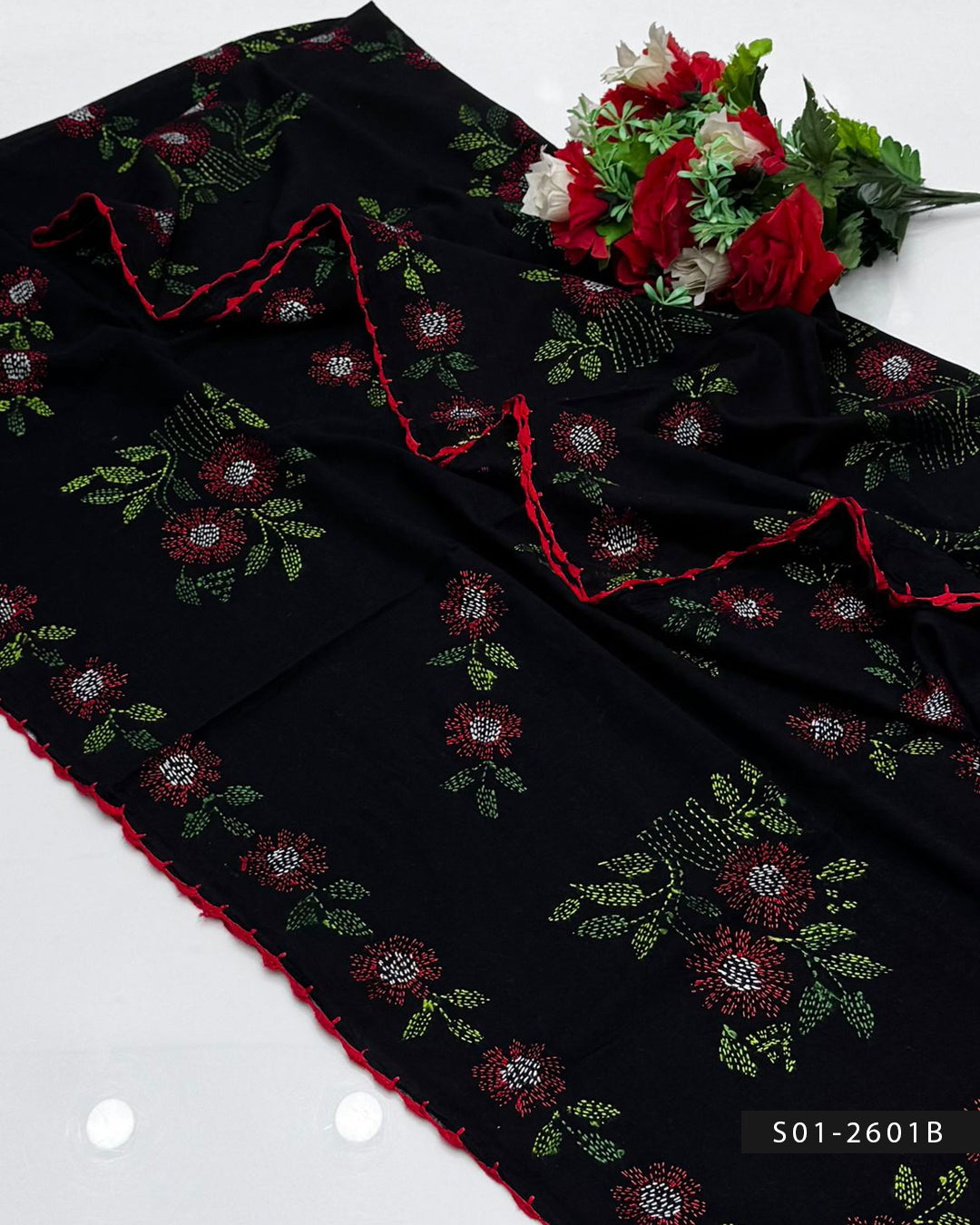 Lightweight Lawn Dupatta with Kacha Sheesha Embroidery & Fine Lace