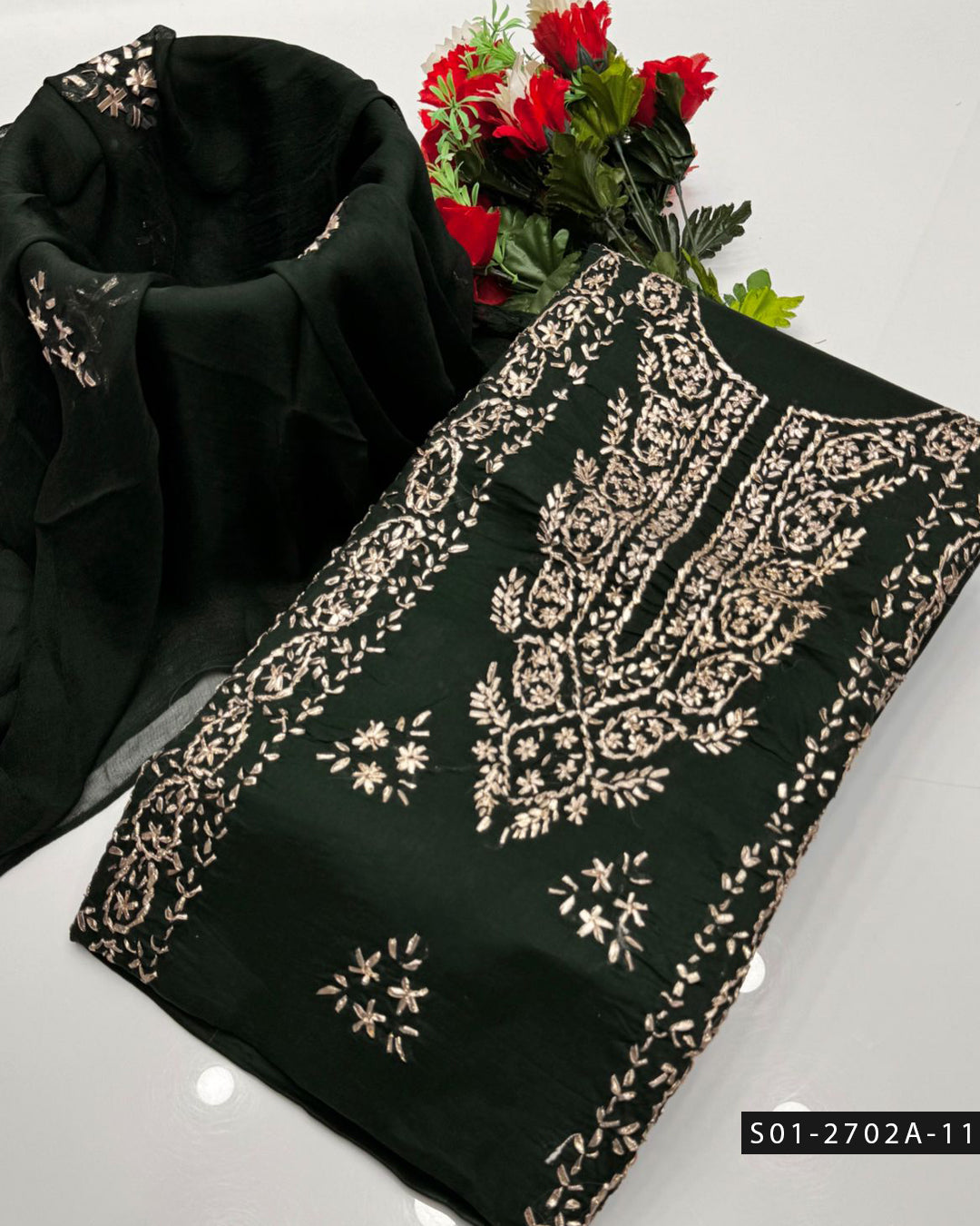 3PC Premium Lawn Handmade Gotta Work Dress – New Design Collection