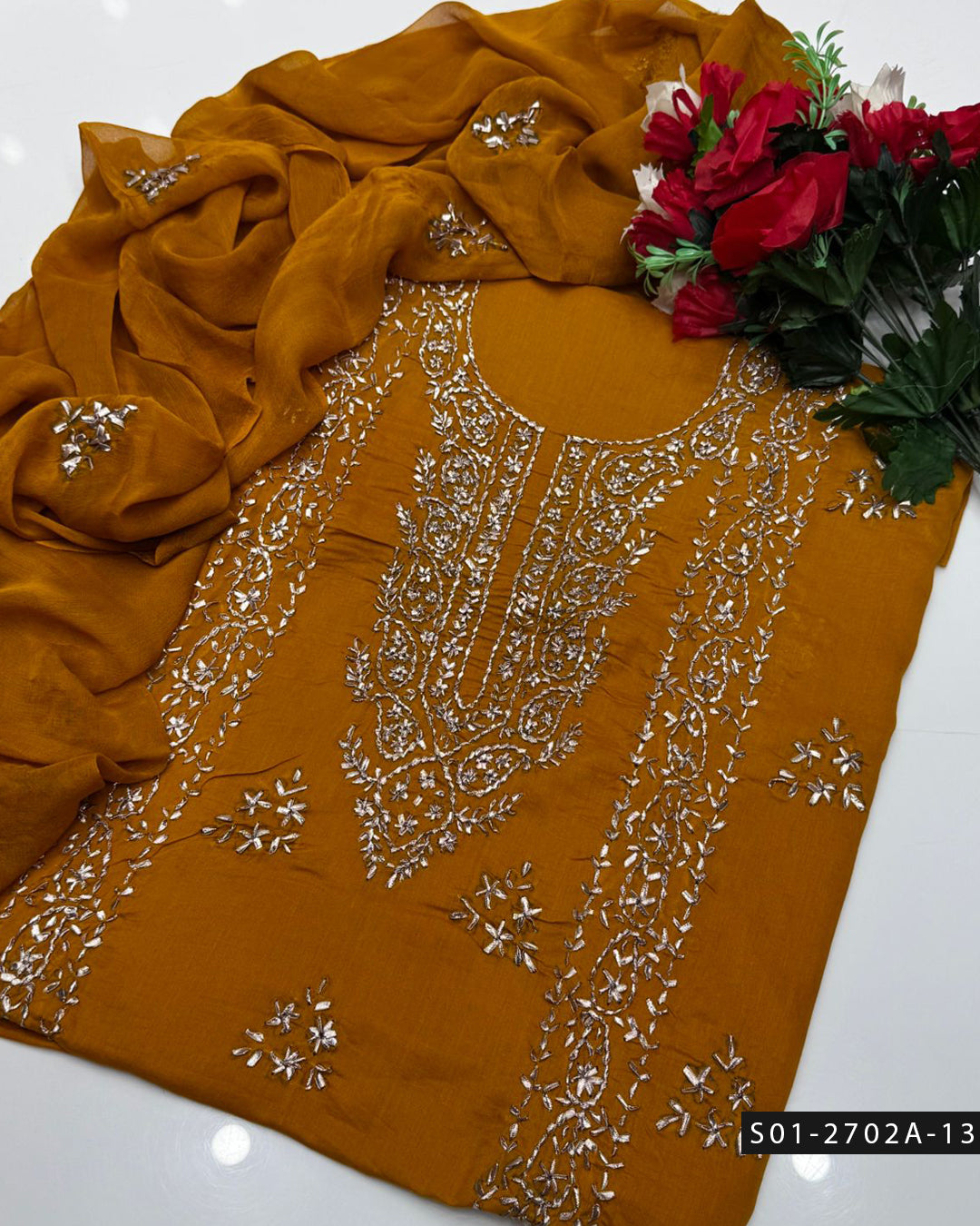 3PC Premium Lawn Handmade Gotta Work Dress – New Design Collection