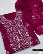 3PC Hand-Embroidered Lawn Suit with Chiffon Dupatta