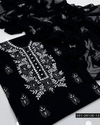 3PC Hand-Embroidered Lawn Suit with Chiffon Dupatta