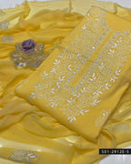 3PC Hand-Embroidered Lawn Suit with Chiffon Dupatta