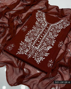3PC Hand-Embroidered Lawn Suit with Chiffon Dupatta