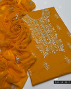 3PC Hand-Embroidered Lawn Suit with Chiffon Dupatta