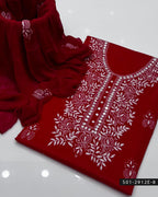 3PC Hand-Embroidered Lawn Suit with Chiffon Dupatta